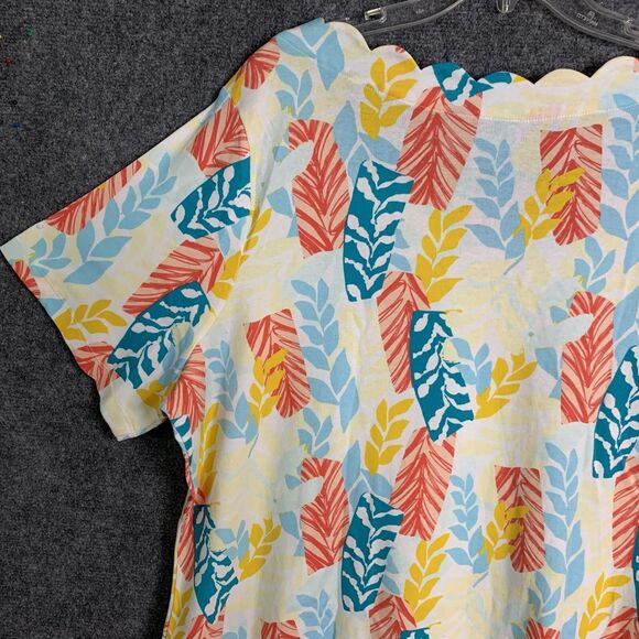 Kim Rogers Knit Top Plus Sz 2X Short Sleeve Tropical Leaf Pattern Scalloped Neck - Picture 7 of 10
